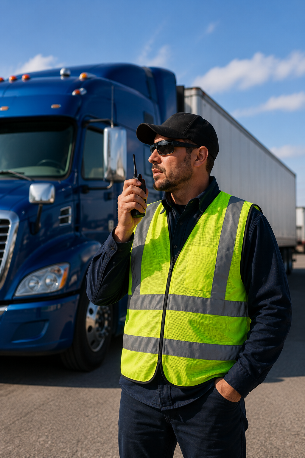 Camionneur communiquant par radio Hytera