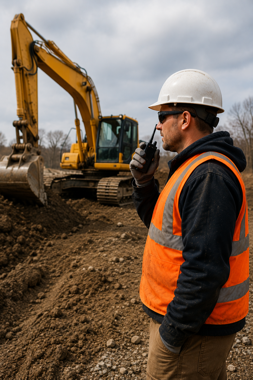 Travailleur de chantier utilisant une radio Hytera