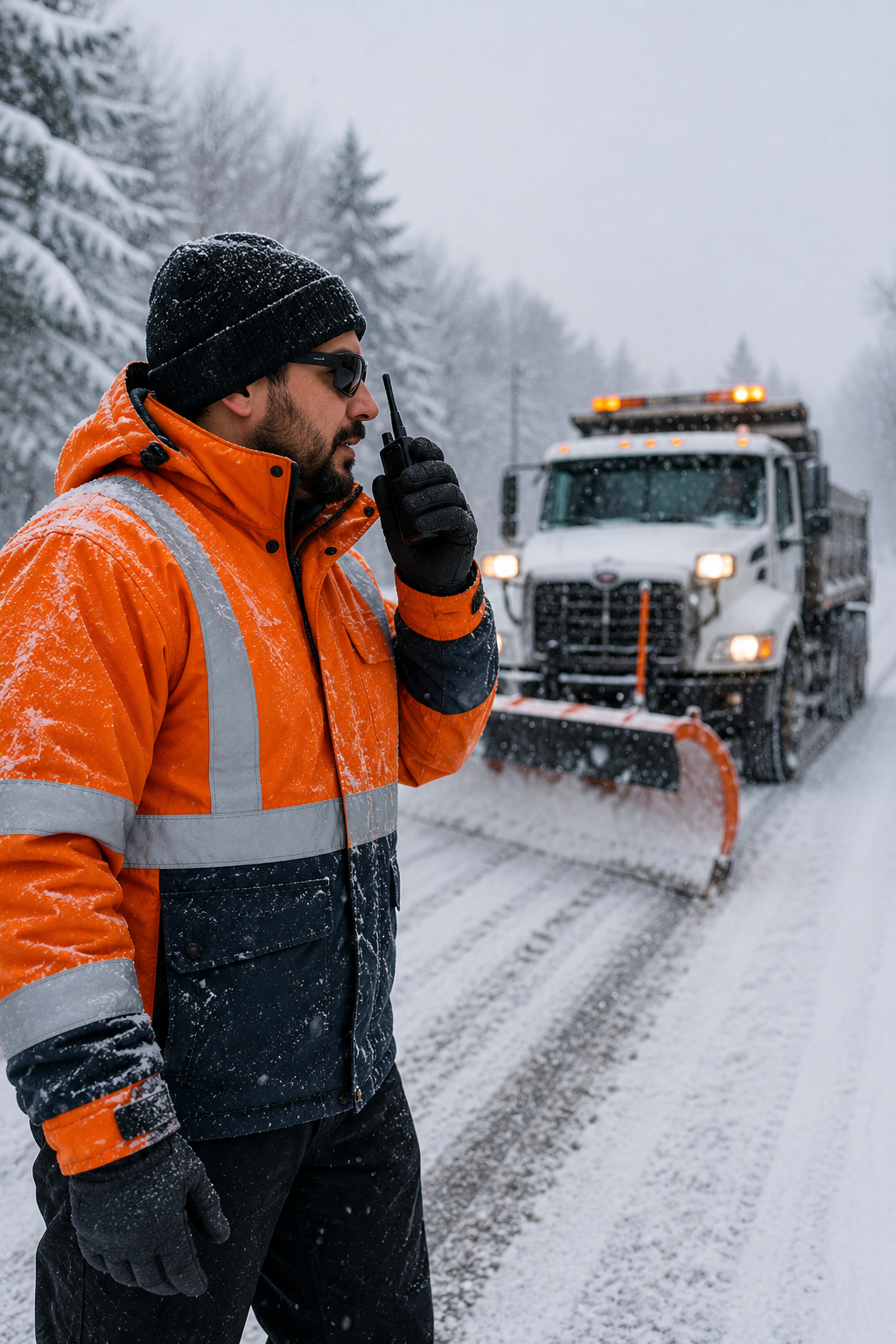 Opérateur de déneigement avec une radio Hytera